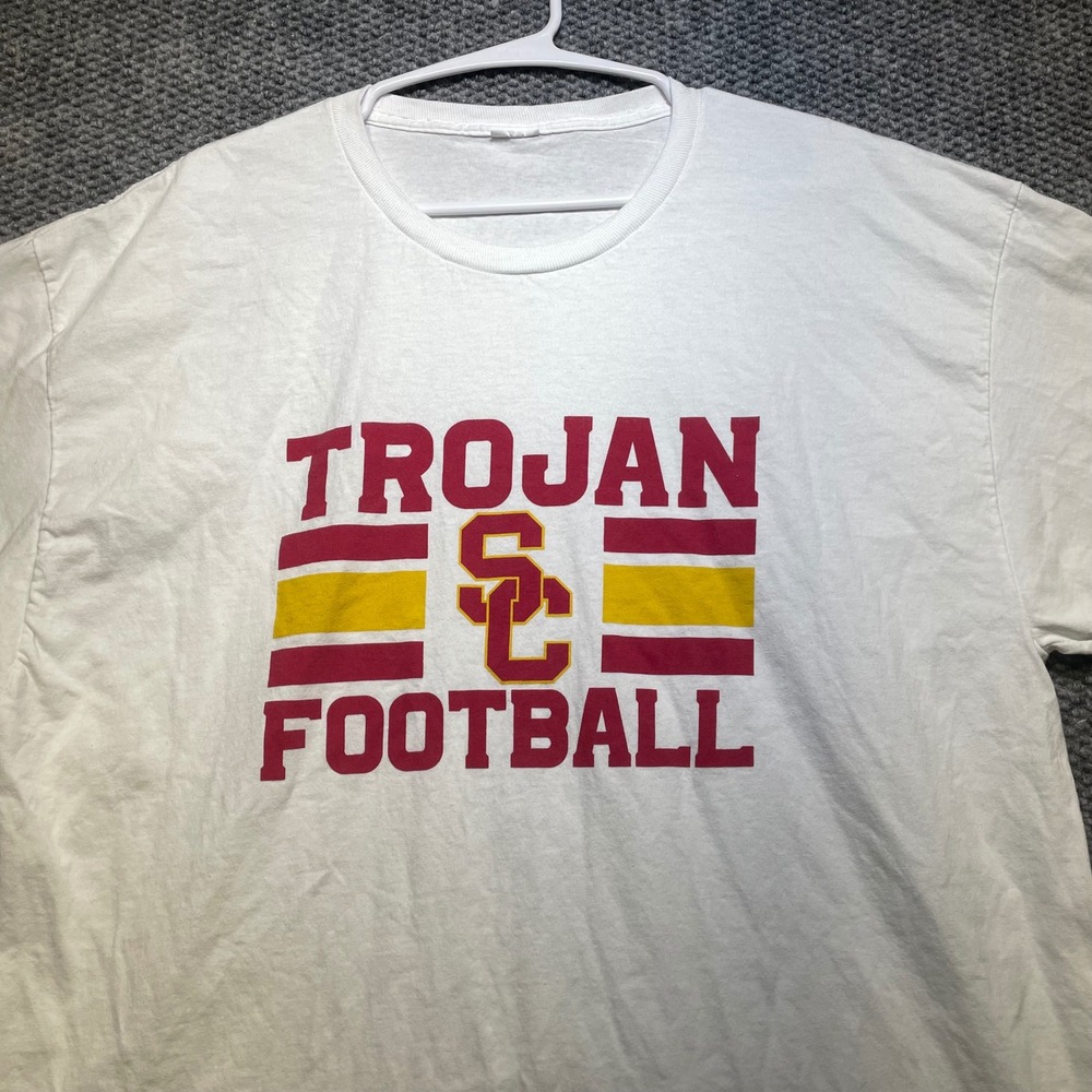 USC Trojan Football Graphic T-Shirt White Men XL Short Sleeve NCAA SC Logo
